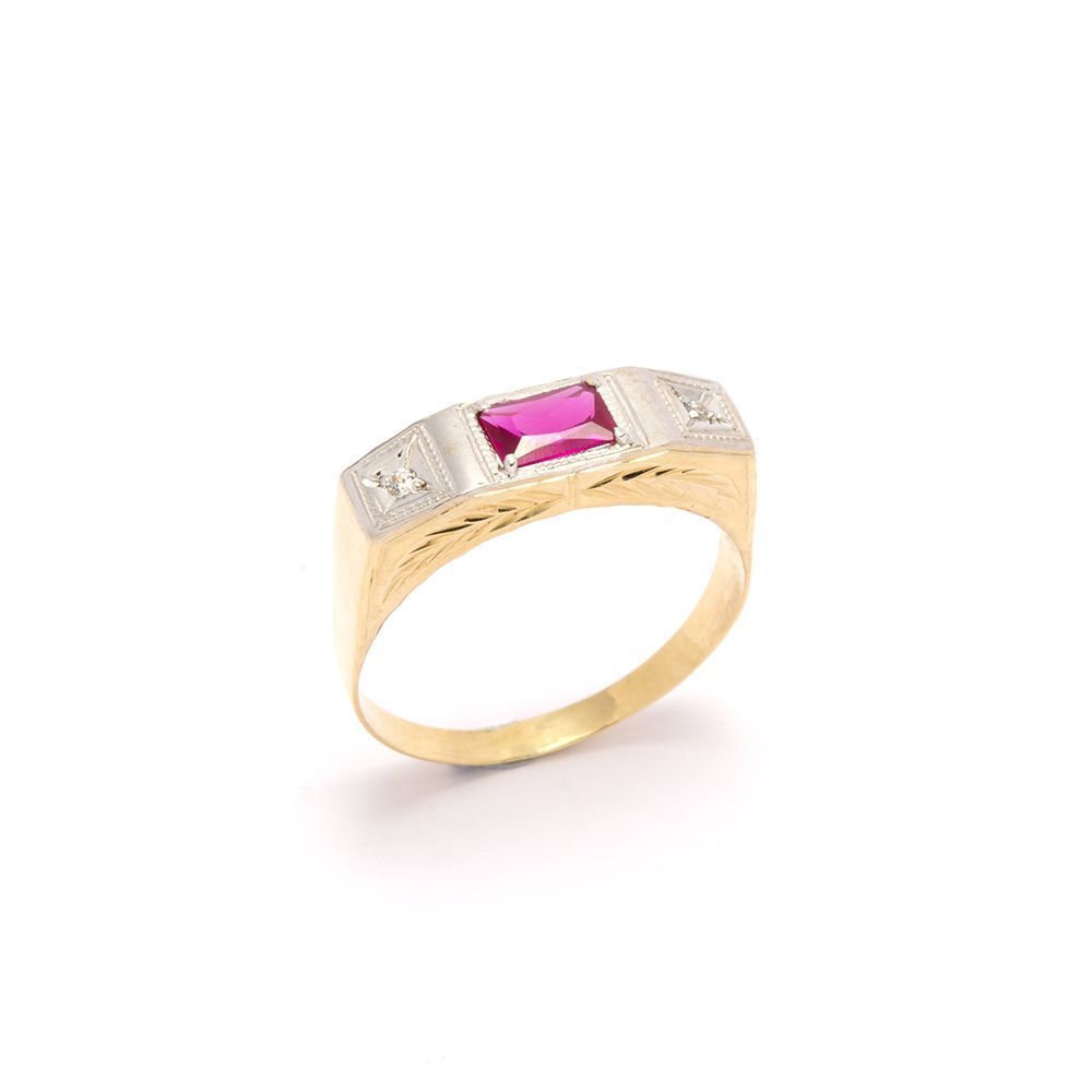 Anel de Pedra Masculino Sint�tico em Ouro 18 Kilates - 20898